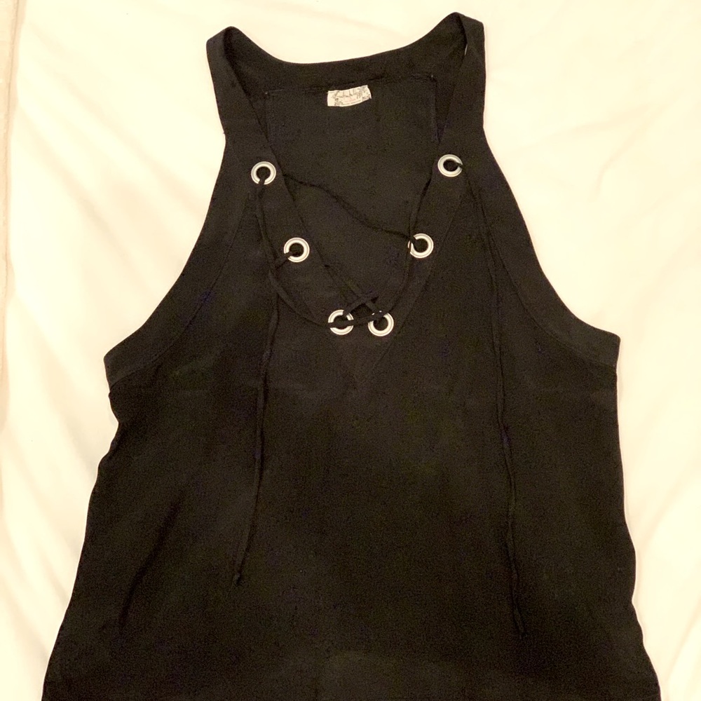 Free People Black Lace Up Tank